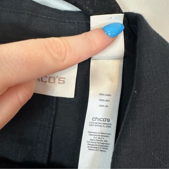 Chico's | Black 100% Linen Open Front Lightweight Jacket Blazer Size Medium - Picture 3 of 5